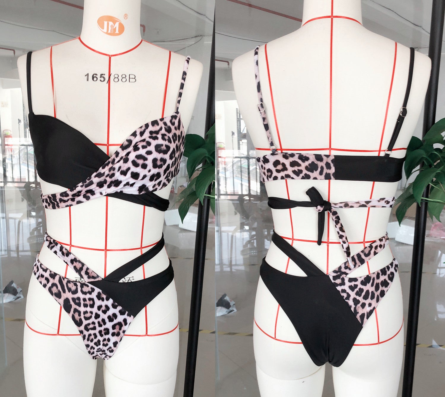 Leopard Color Block Wrap Bikini Set