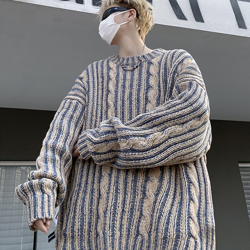 Striped Retro Round Neck Sweater