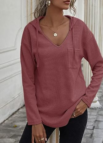 Casual V-neck Long Sleeve Hoodie | Streetwear