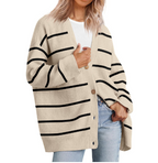V-neck Striped Knit Cardigan Fashion Sweater Jacket