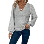 Women's V-Neck Patchwork Knit Pullover | Streetwear