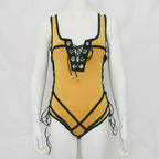 V-Neck Backless Bodysuit with Strap and Eyelets