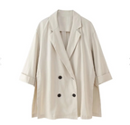 Ruffled Suit Jacket with Casual Trousers