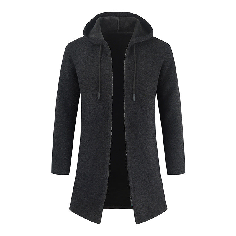 Men's Solid Color Cashmere Hooded Cardigan Sweater