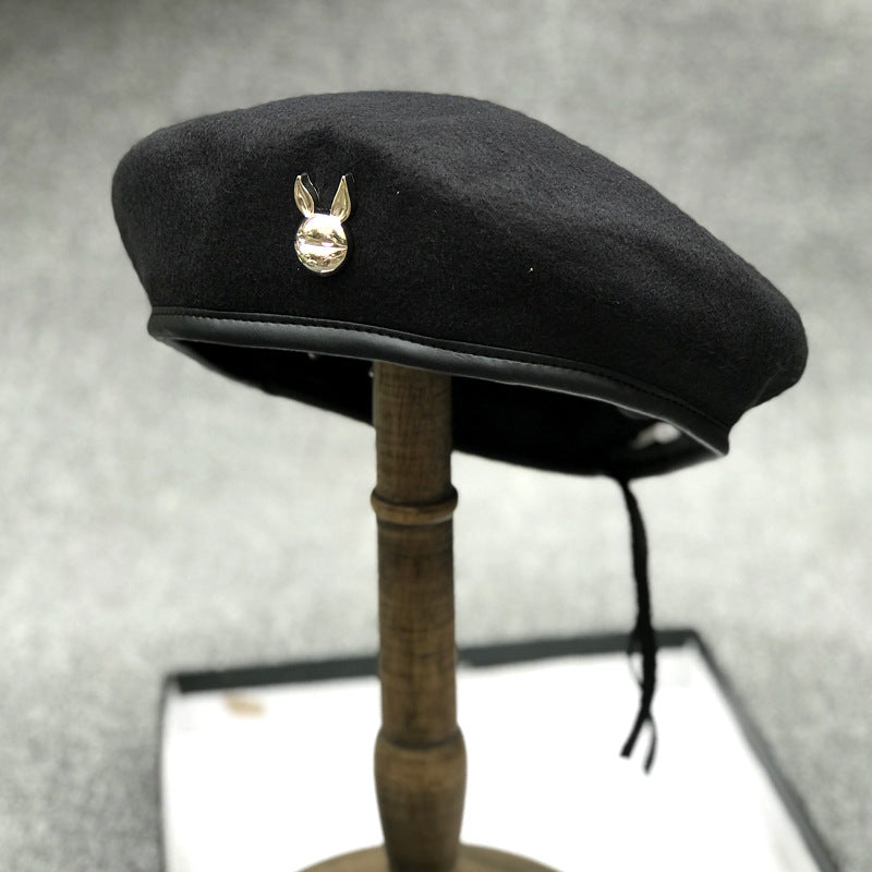 Japanese Style Wool Bunny Beret - All-Matching Hat | Embroidered Cap