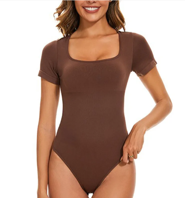 Seamless One-Piece Corset Body Shaper with Short Sleeves - Women's Waist & Belly Shaping Jumpsuit