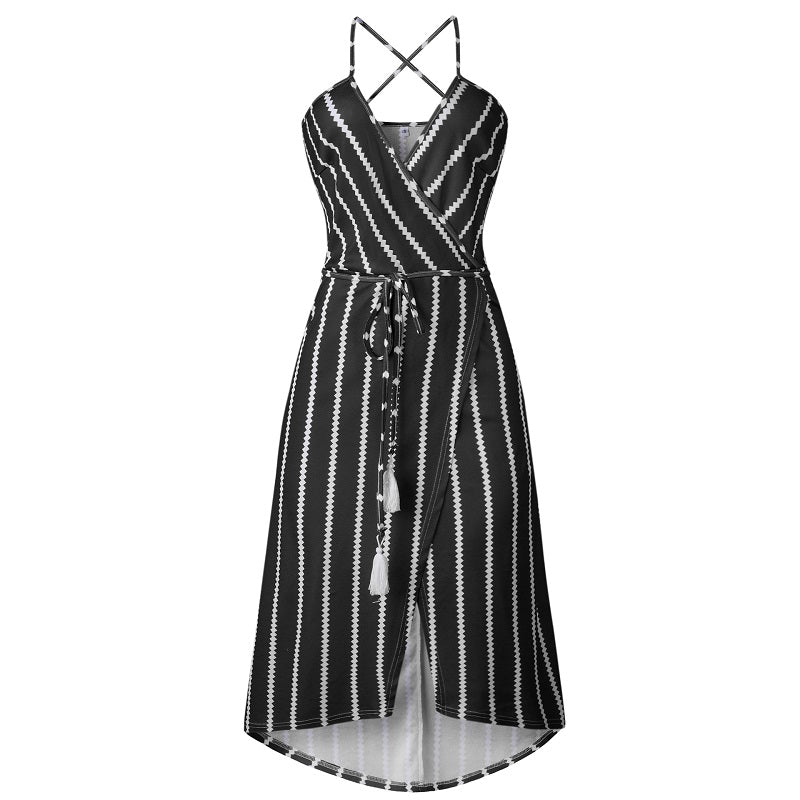 Bohemian Striped Dress with Spaghetti Straps