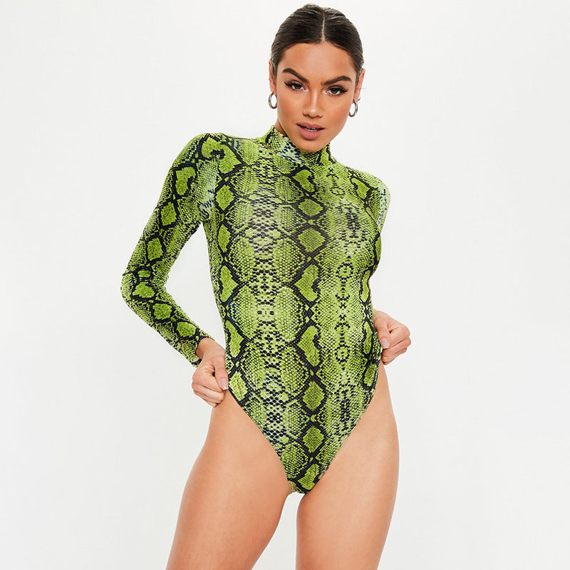 Women's Neon Snakeskin Print Long-Sleeve Bodysuit