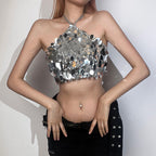 2023 Summer Women's Fashion Sequin Halter Top