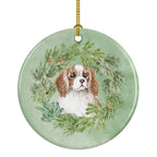 Cavalier Spaniel Blenheim Puppy Wide Eyed Christmas Wreath Ceramic Ornament
