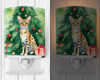 Savannah Cat By the Christmas Tree Ceramic Night Light