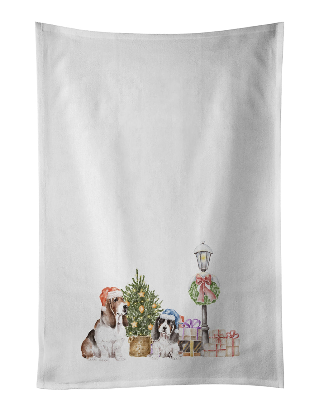 Basset Hound Tricolor Duo with Christmas Wonderland Kitchen Towel Set of 2