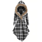New Women's Winter Plaid Coat with Hood and Belt