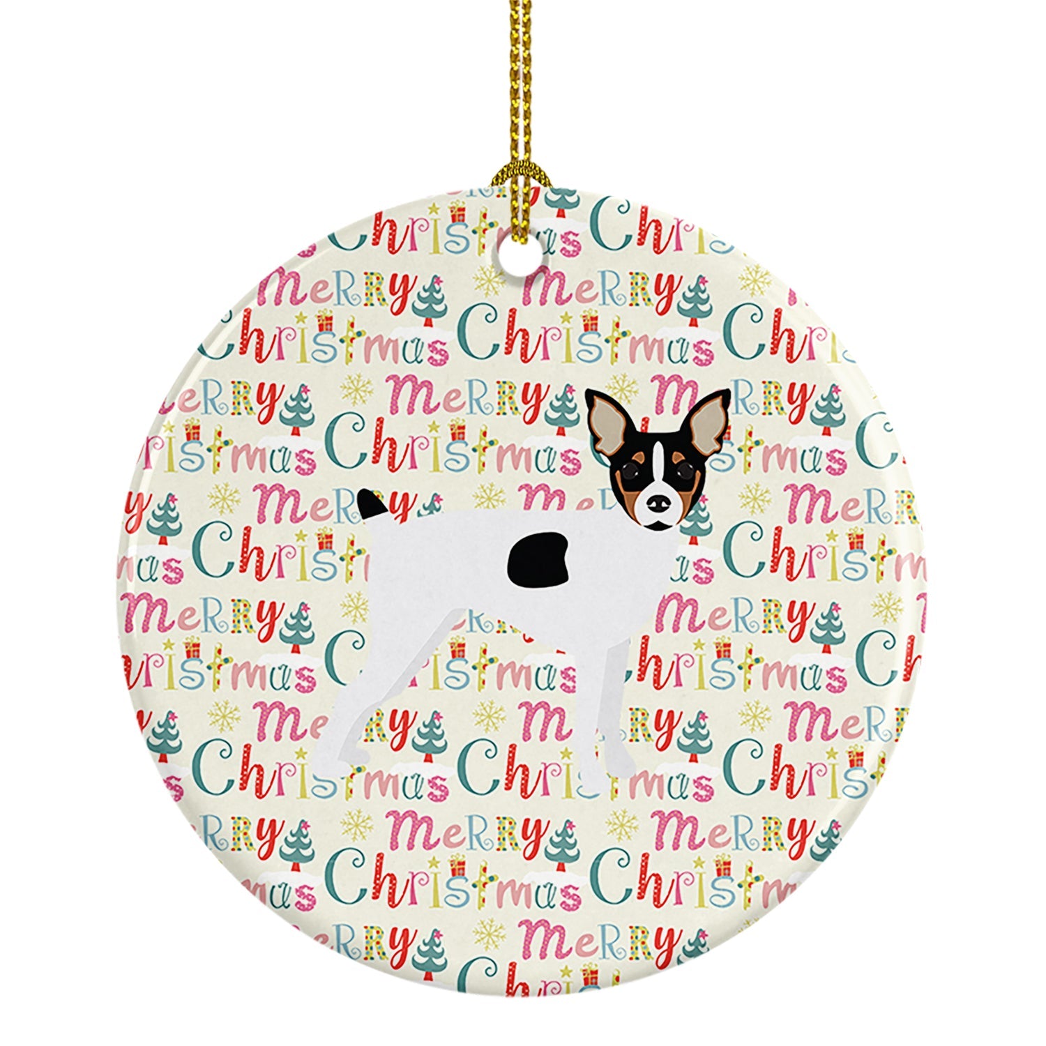 Toy Fox Terrier Merry Christmas Ceramic Ornament