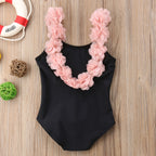 Backless Baby Girl Swimsuit with Flower Straps