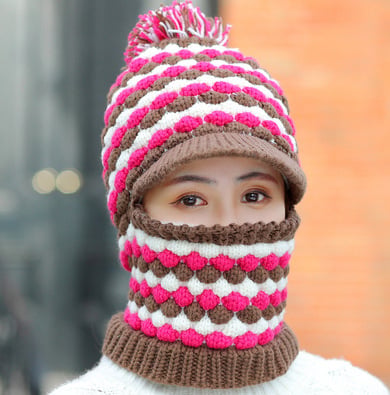 Women's Thick Knitted Fleece Winter Ear Protection Hat | Embroidered Cap