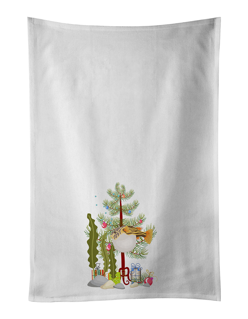 Puffer Fish Merry Christmas Kitchen Towel Set of 2