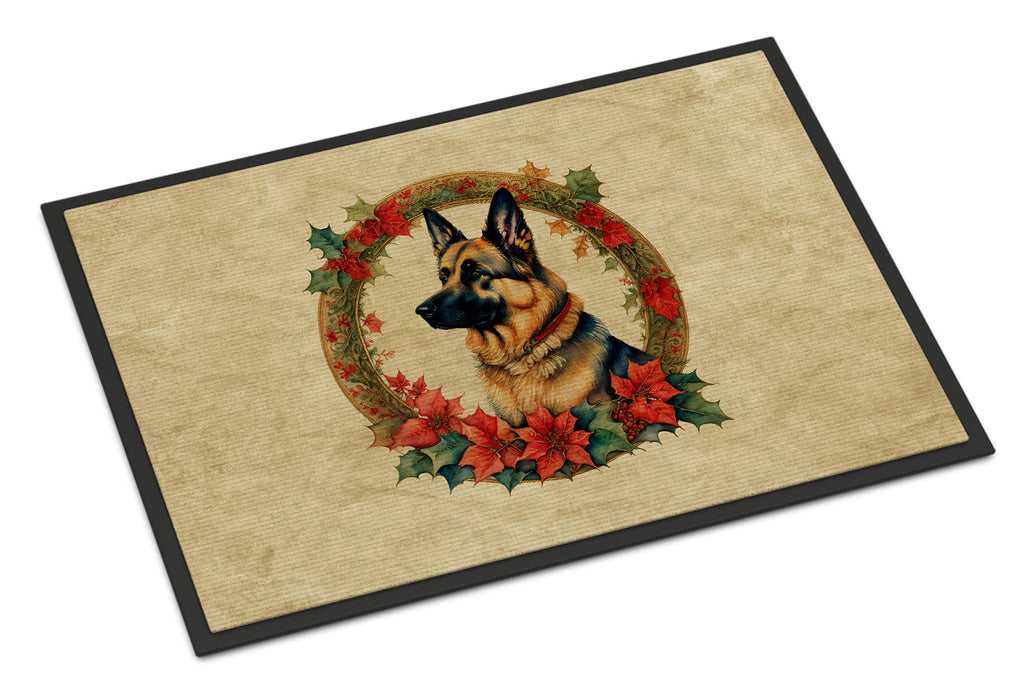 German Shepherd Christmas Flowers Doormat