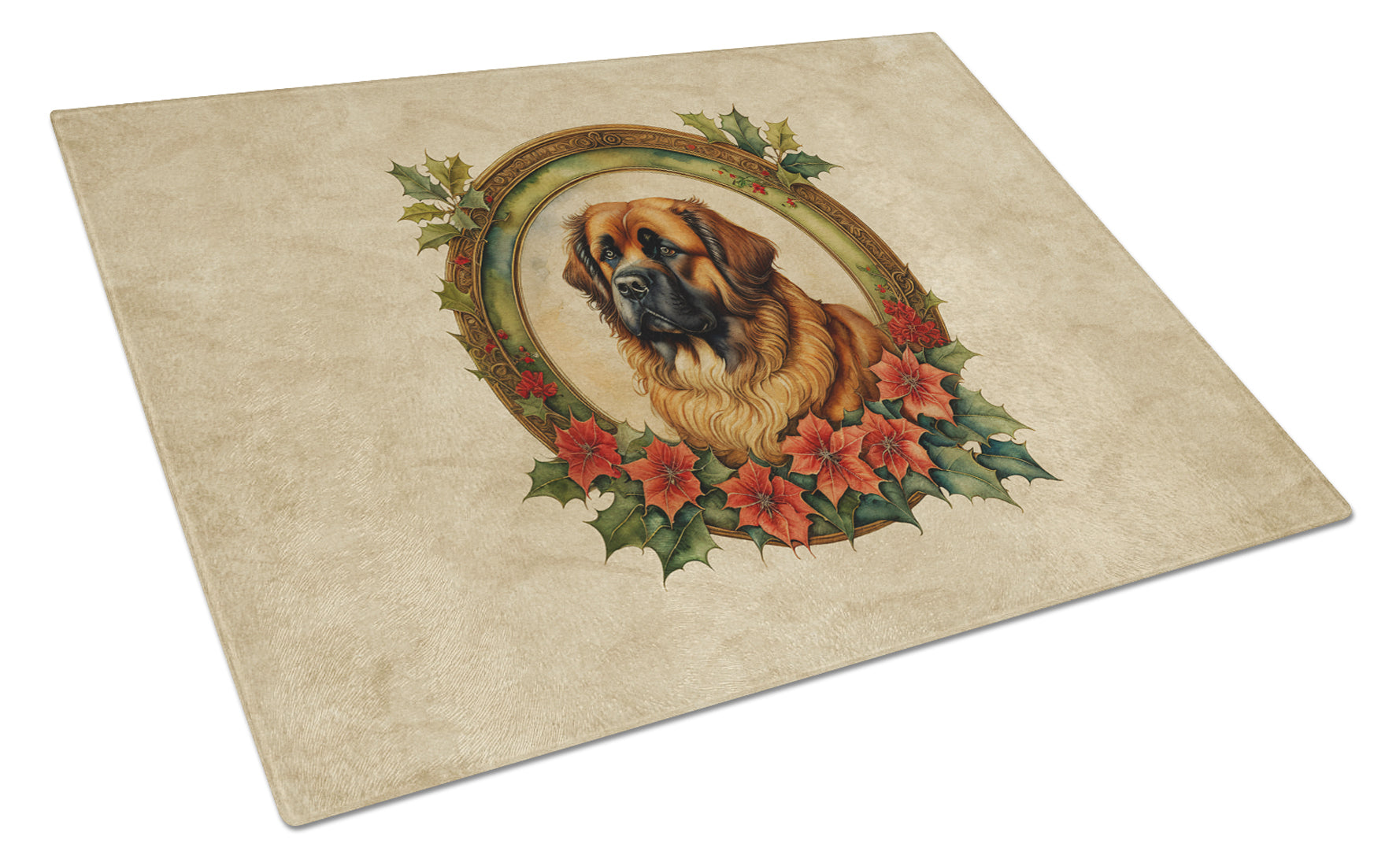 Leonberger Christmas Flowers Glass Cutting Board