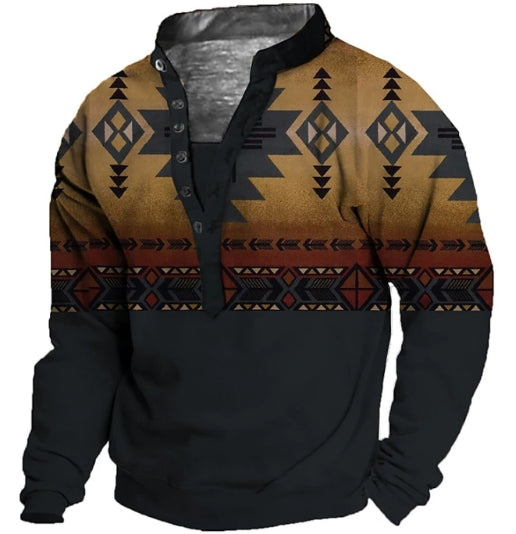 Men's Casual Long Sleeve Pullover with Chest Buttons | Streetwear