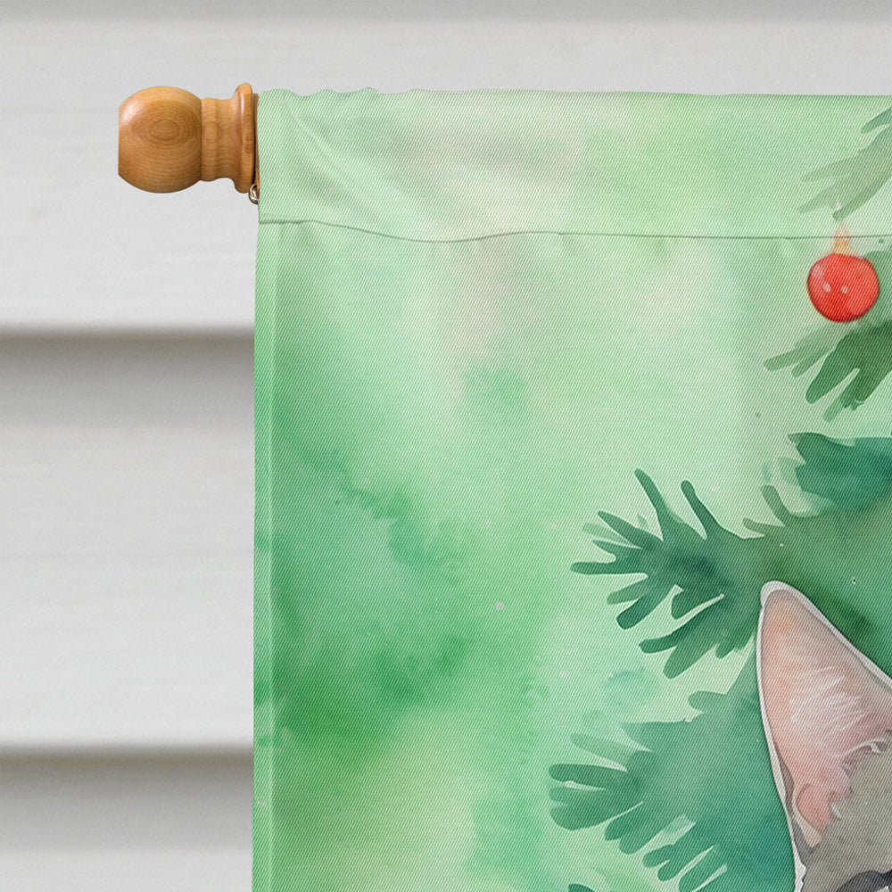 Ural Rex Cat By the Christmas Tree House Flag