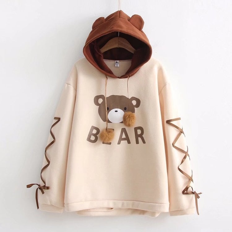 Hooded Fleece Sweatshirt with Long Sleeves and Ears | Streetwear