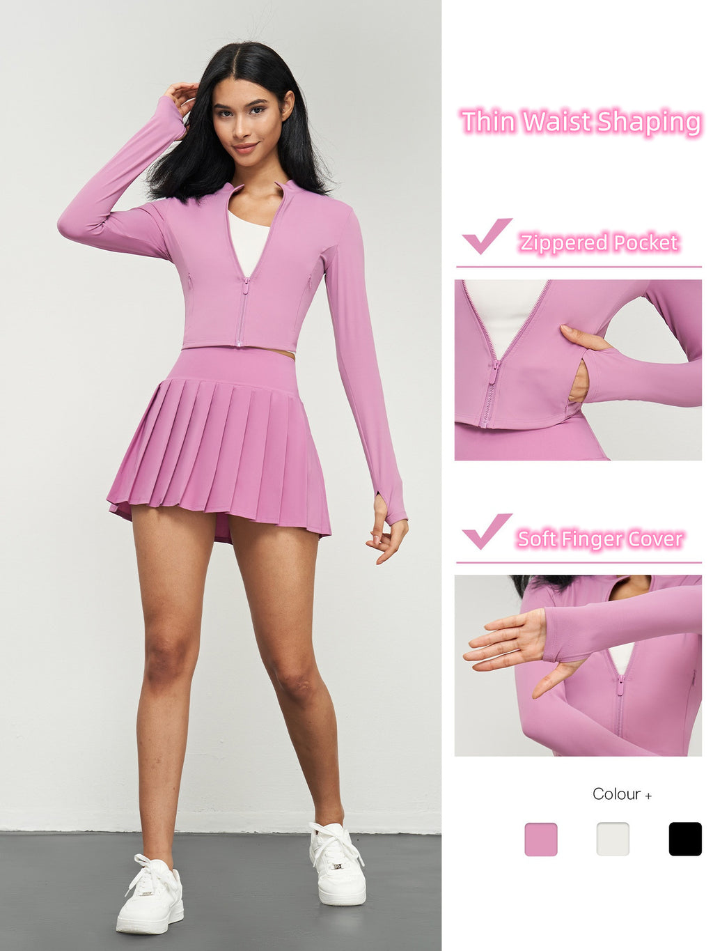 Women's Sexy Yoga Fitness Suit with Short Zipper Jacket