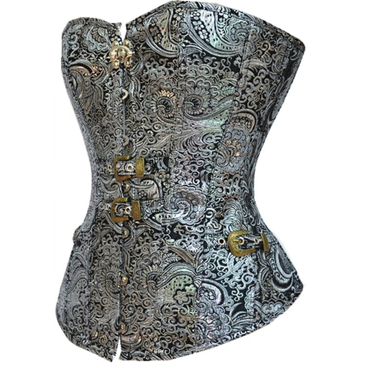 Gothic Corset with Printed Steel Buckles and Shaping Design