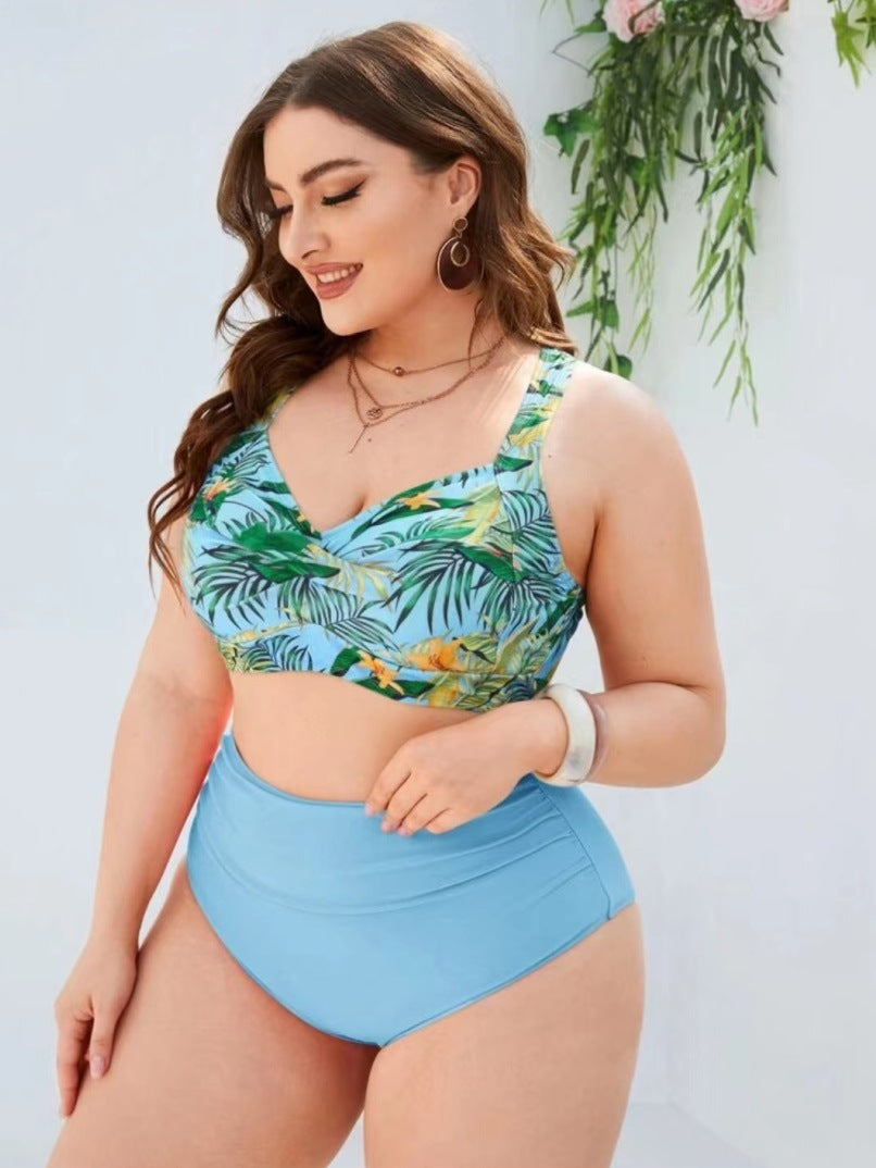 2023 Plus Size High Waist Digital Print Swimsuit