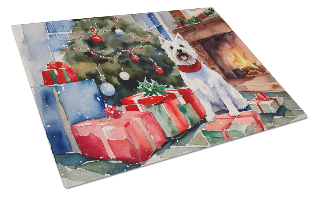 Westie Cozy Christmas Glass Cutting Board