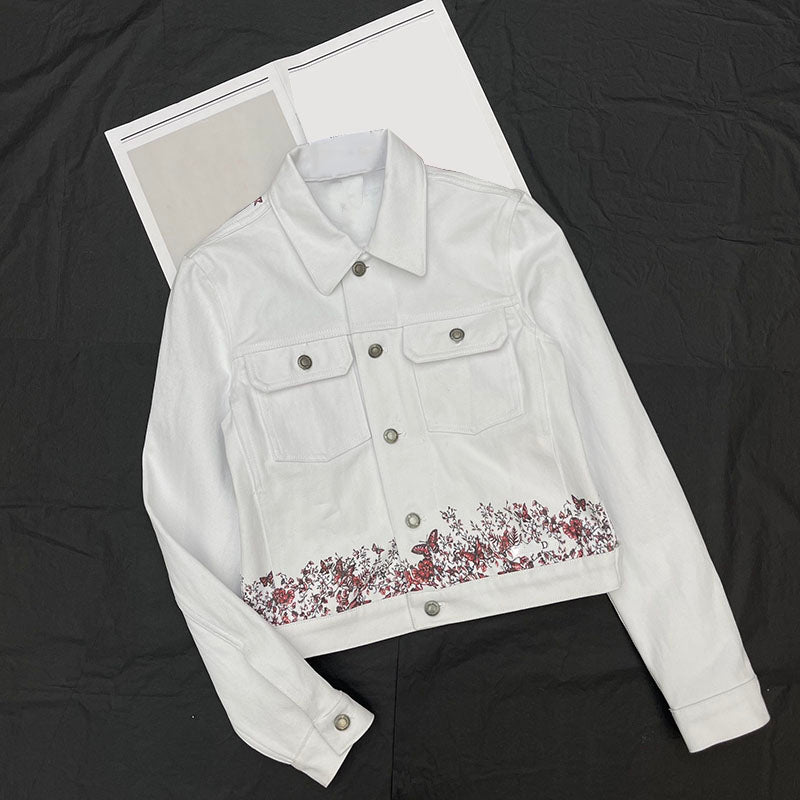 Embroidered Butterfly Pattern Denim Jacket, High Quality