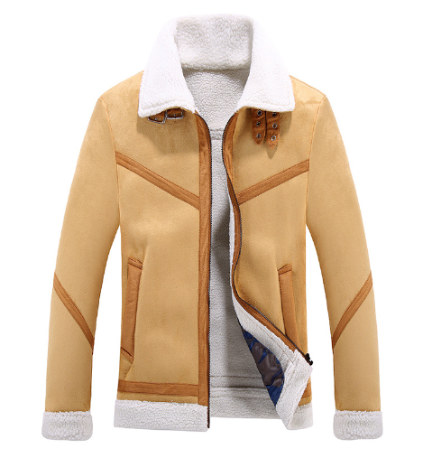 Retro Leather Coat with Fleece Lining for Men (One Piece)