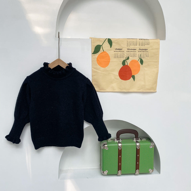 Girls' Ruffle Collar Sweater with Fungal Design