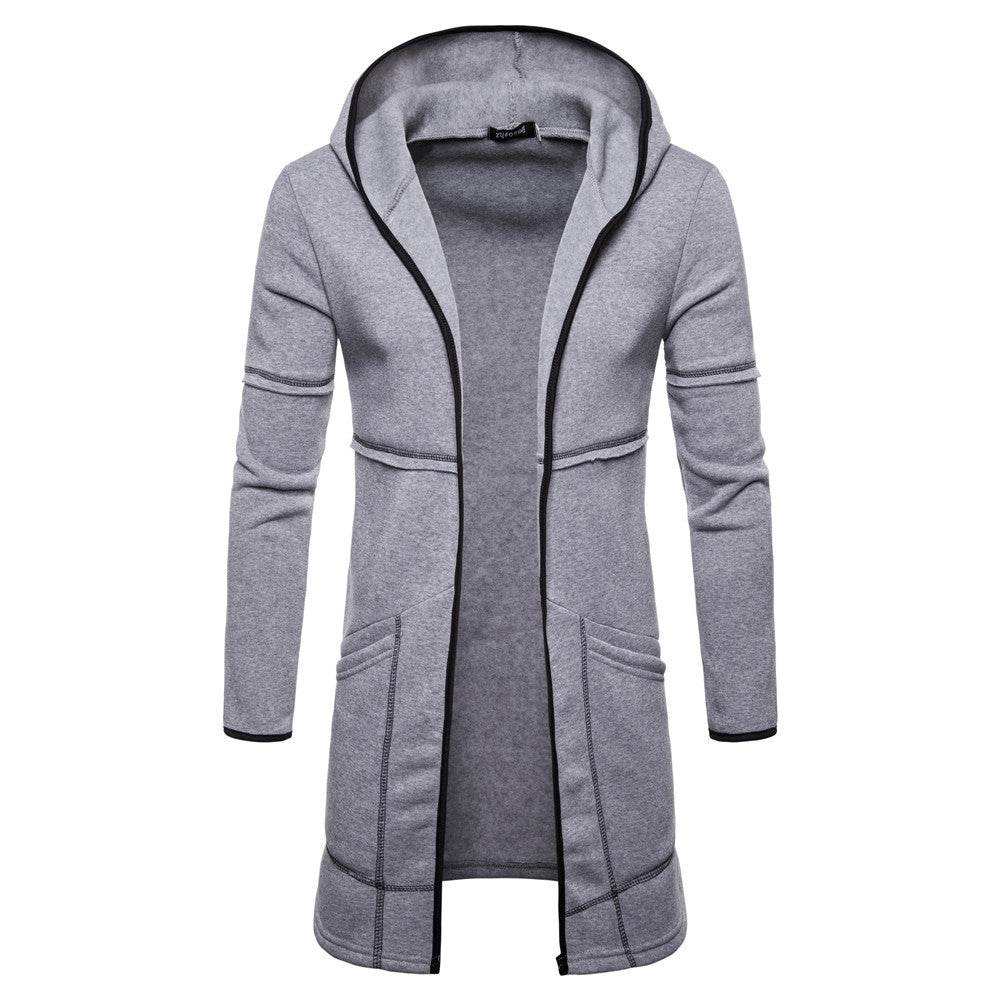 2024 Men's Solid Hooded Long Sleeve Trench Coat