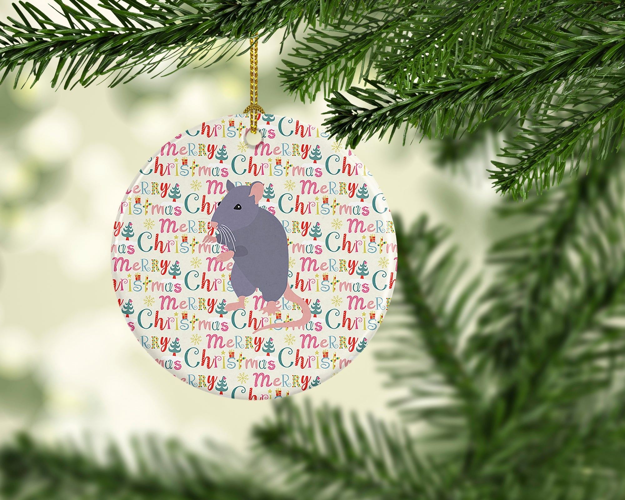 Blue Rat Christmas Ceramic Ornament