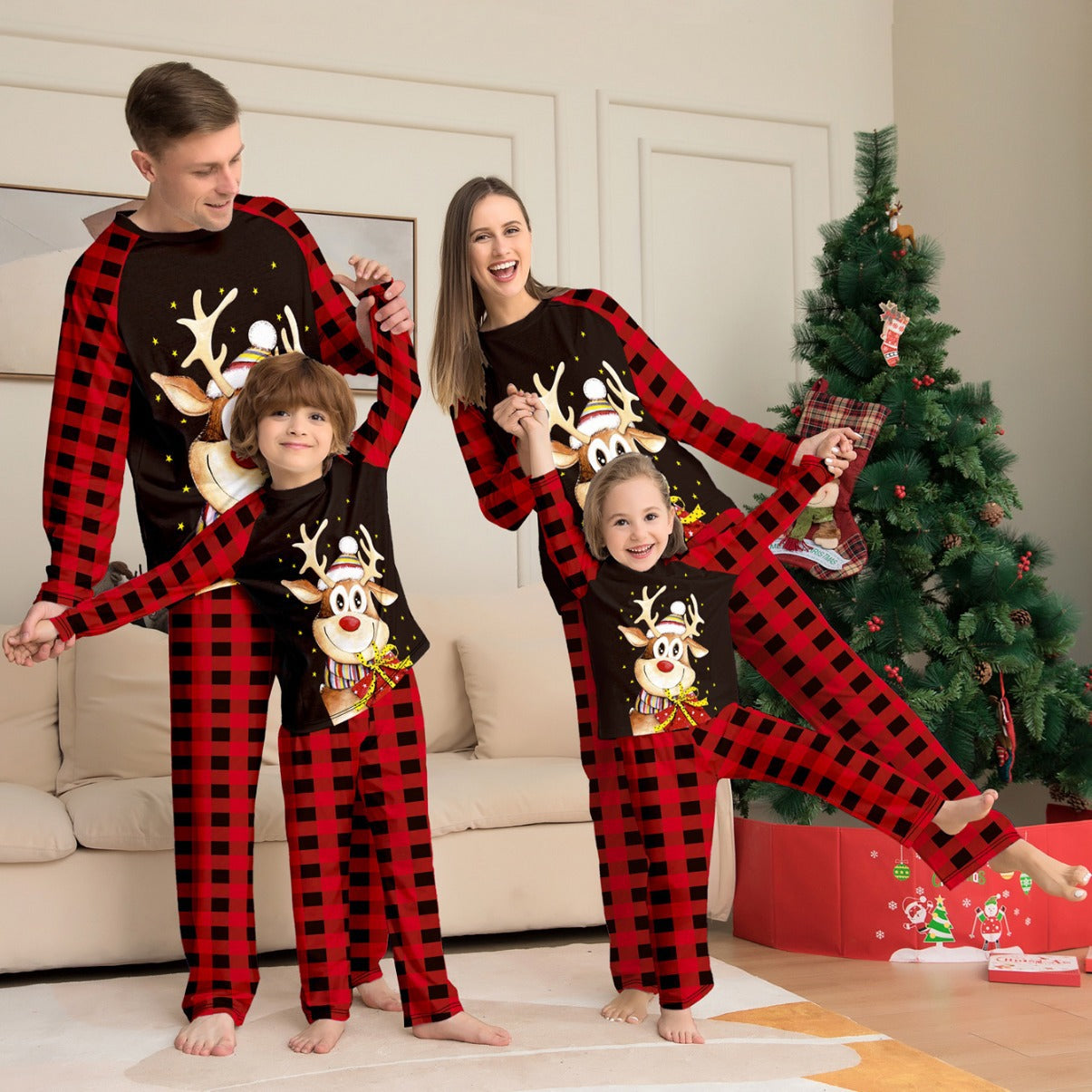 Cartoon Deer Christmas Family Pajama Set (New Style)