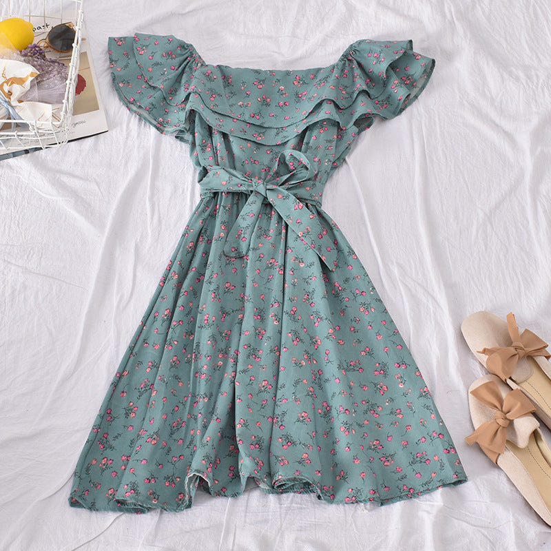 Floral Off-Shoulder Dress with Flared Hem for Women