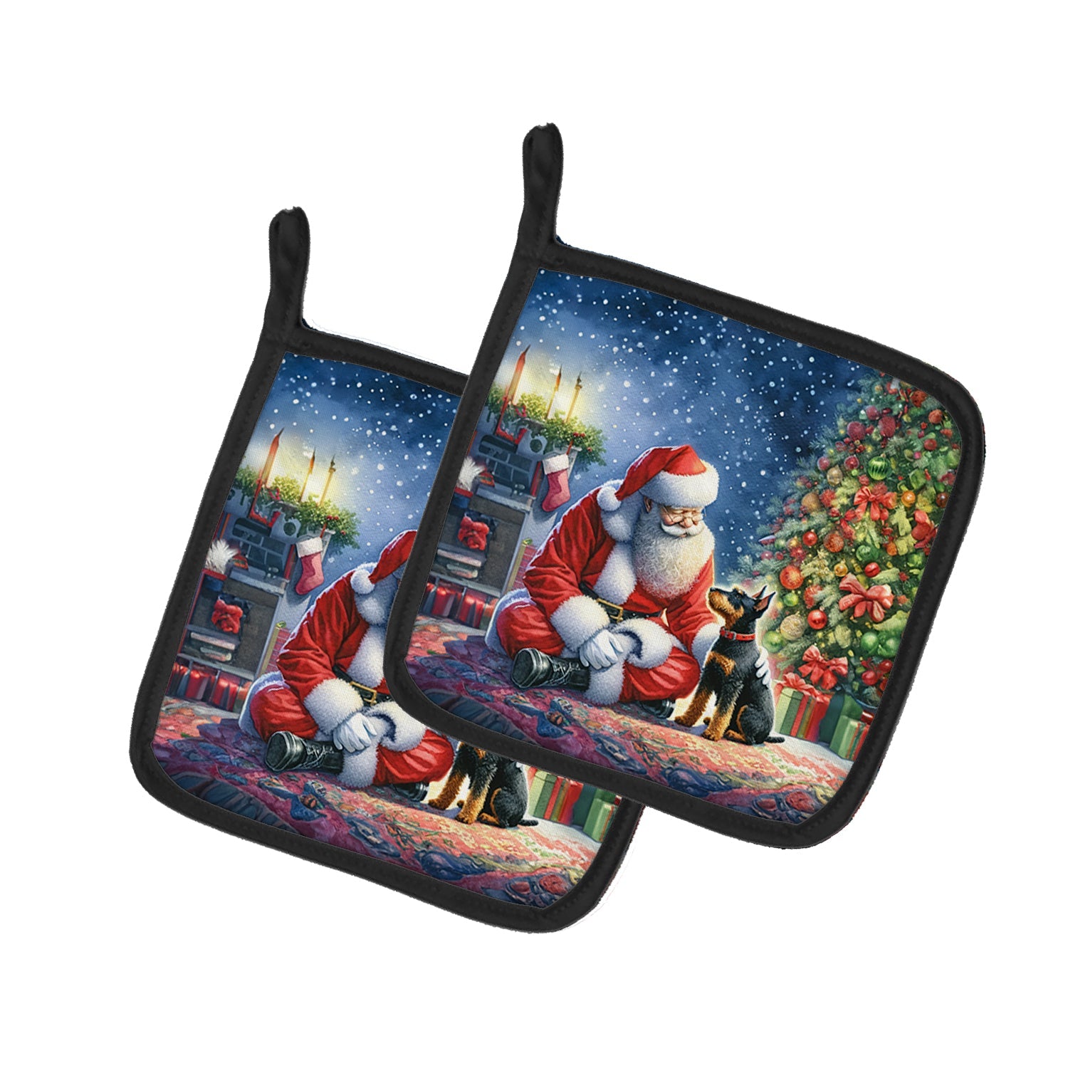 Manchester Terrier and Santa Claus Pair of Pot Holders
