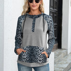 Leopard Print Contrast Color Hooded Sweater for Women