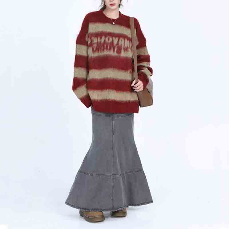 Oversized Striped Mohair Sweater for Women and Couples