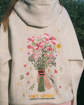 Embroidered "Gift Giving" Flower Hoodie Jacket | Streetwear