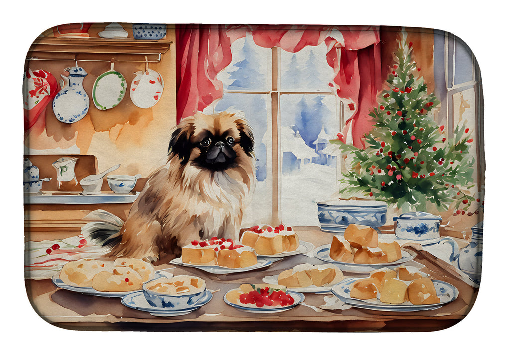 Pekingese Christmas Cookies Dish Drying Mat
