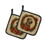 Irish Wolfhound Christmas Flowers Pair of Pot Holders