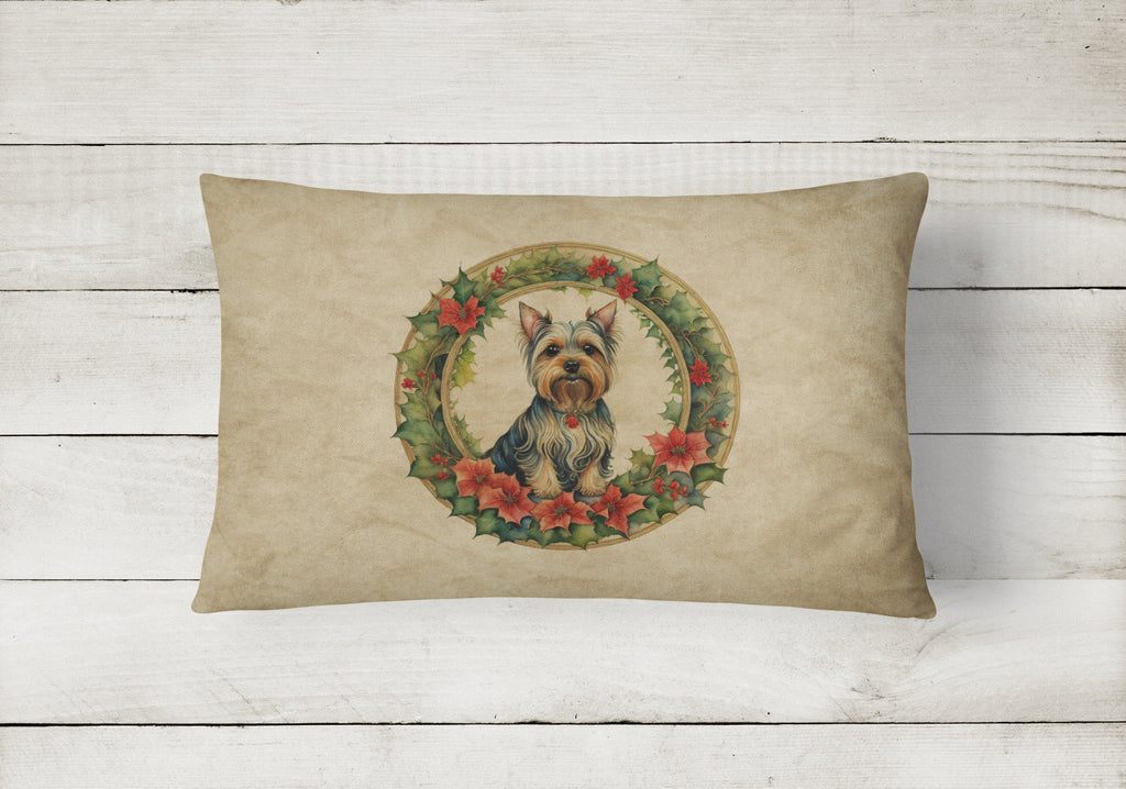 Silky Terrier Christmas Flowers Throw Pillow