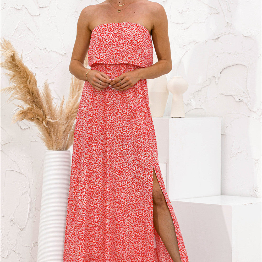 Floral Split Dress with Tube Top for Women