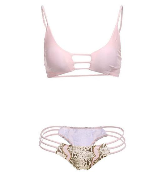 Snake Print Strapless Bikini Set