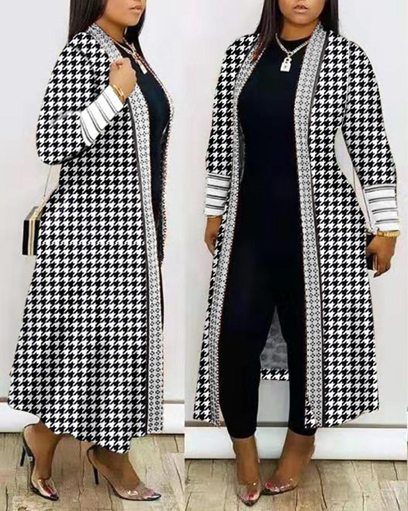 Women's Fashion Printed Long Sleeve Splicing Coat