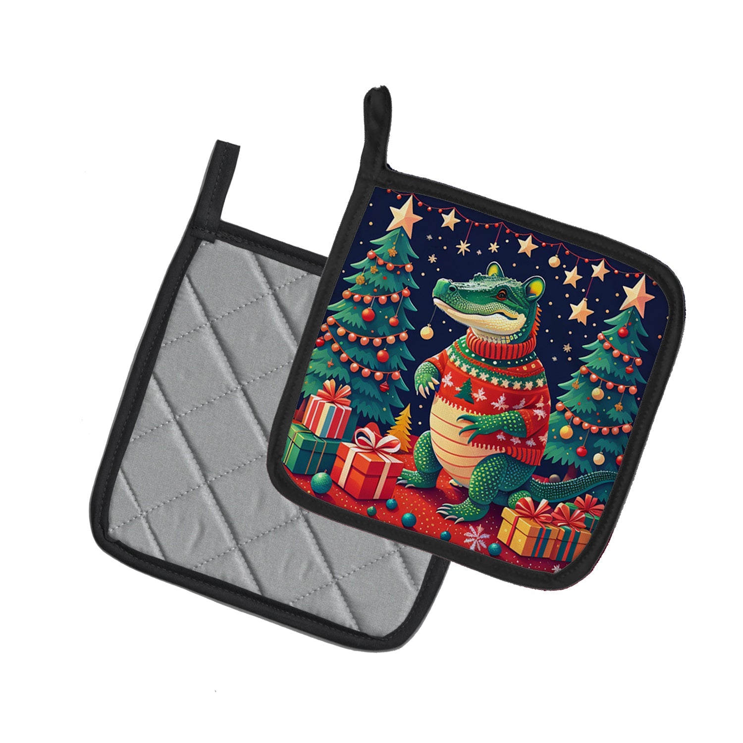 Alligator Christmas Pair of Pot Holders
