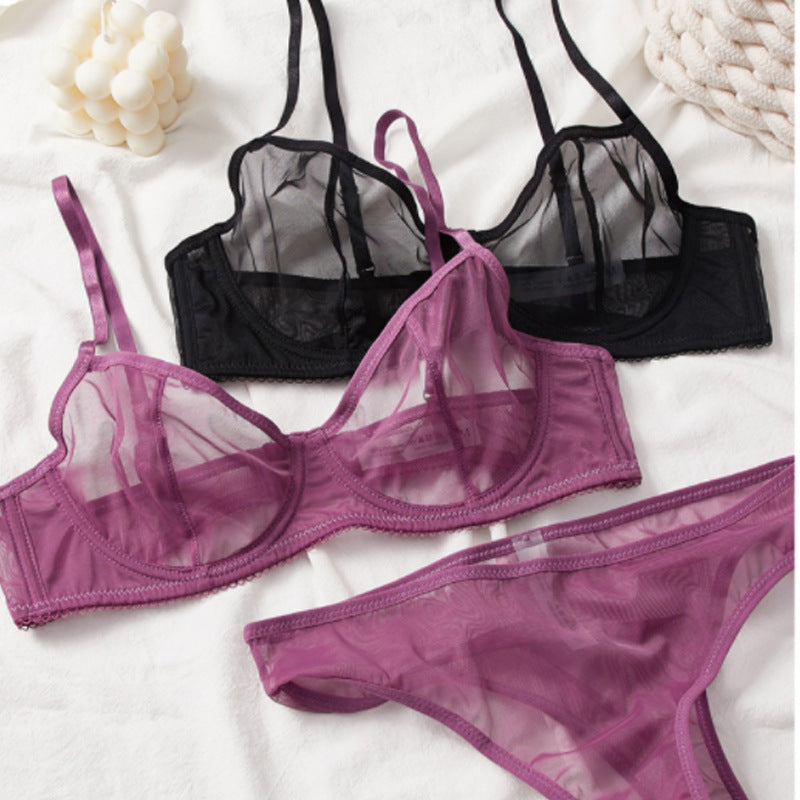 Lingerie Set with Transparent Design and Underwire in Purple