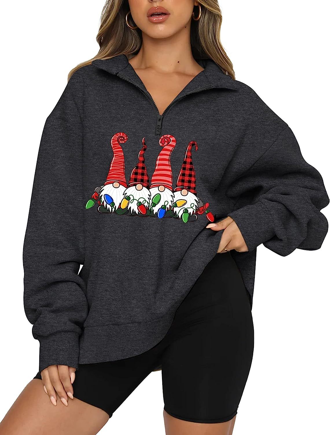 Amazon Women's Plus Size Christmas Hoodie with Half Zip | Streetwear